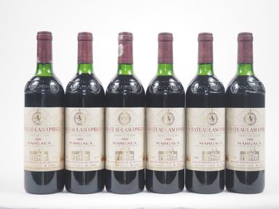 six bouteilles de vin sont alignées sur une surface blanche