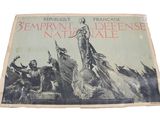 an old newspaper with a picture of a woman on a horse
