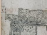 un vieux dessin représentant le plan d'une ferme au milieu d'un champ