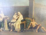 une peinture représentant un groupe de personnes assises autour d'une table