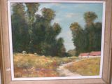 a picture of a painting of a country road