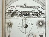 an old book with a drawing of a sun and planets on it