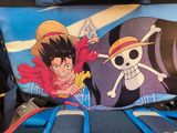 a bag with a picture of one piece and a skull on it