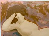 un tableau représentant une femme nue allongée sur le sol