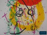 a picture of a painting of a woman with a red umbrella