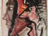an image of a painting of a woman in a red dress