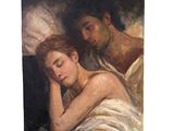 un tableau représentant un homme et une femme allongés dans un lit