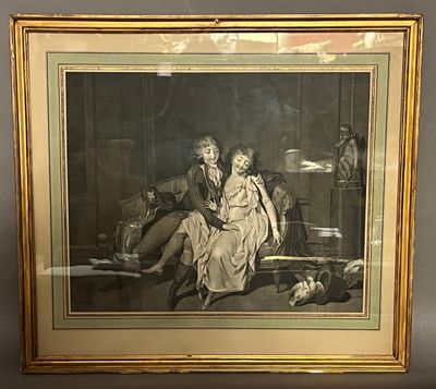 painting of a man and a woman sitting on a couch