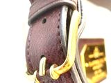 purple leather belt with a gold buckle on a white background