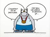 une image représentant un personnage de bande dessinée, un homme tenant une médaille dans la main