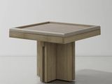 a wooden table with a square top and a square base