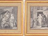 deux reproductions encadrées représentant un homme et une femme assis sur une chaise