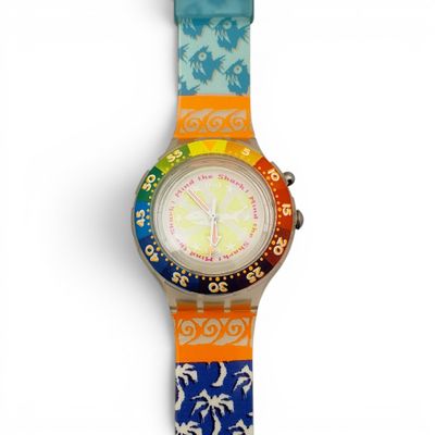 an image of a wrist watch with a colorful pattern on it