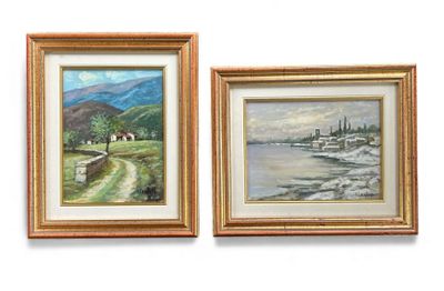 I. CONFINI (XXe) , Sentier Alpestre et Village prés du lac.