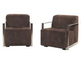 paire de fauteuils Art déco en daim marron et chrome