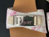 christian dior pink and white sandals with silver buckles