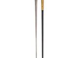 a close up of a sword on a white background with a black handle