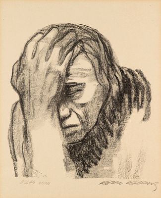 an image of a drawing of a woman with her head in her hands