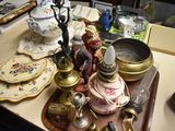 a tray with a lot of antique items on it
