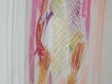 drawing of a woman in a white dress with a pink hat and a red purse