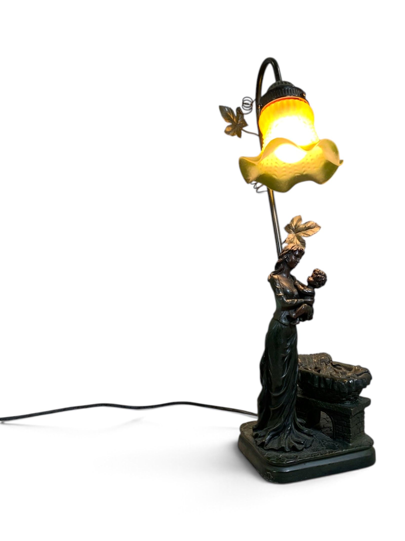 Lampe à poser en résine, à décor de mère et son fils, tulipe…