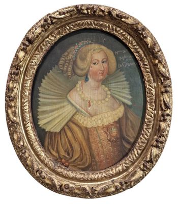tableau représentant une femme avec un éventail, dans un cadre doré