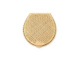 a close up of a gold purse on a white surface