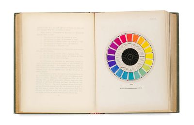 an open book with a color wheel in the middle of it