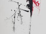 an image of a black and red painting on a white wall