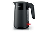 a black electric kettle sitting on top of a white surface