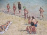 a painting of a group of people on the beach