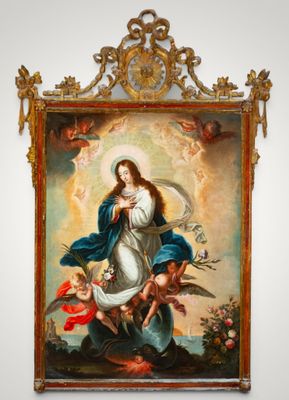 an image of a painting of the virgin surrounded by angels