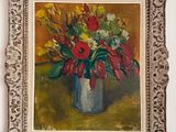 une peinture de fleurs dans un vase sur une table