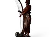 statue d'une femme avec une harpe et un chien