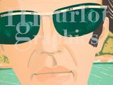 une illustration représentant un homme portant des lunettes de soleil, debout face à un plan d'eau