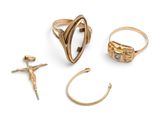trois anneaux dorés et une croix sur fond blanc