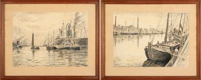 Fernand LAVAL (1886-1966) "Amarrage du UK 508 au port de IJm…