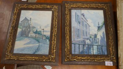 "le canal et la rue" deux aquarelles anciennes, signées (pou…