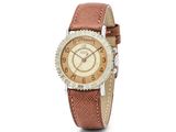 une photo d'une montre-bracelet pour femme avec un bracelet en cuir marron