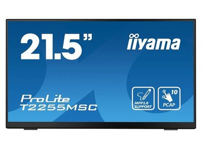 iiyama Ecran 21.5 Noir avec Verre Bord à Bord Tactile PCAP 1…