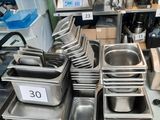 many pans and pans sitting on a table