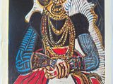 an image of a painting of a woman sitting on a table