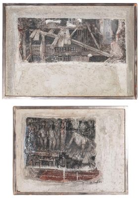 deux tableaux encadrés représentant un bateau et un homme sur un bateau