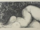 drawing of a naked woman laying on her stomach in the grass