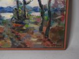 a painting on the wall of a room with a painting of trees