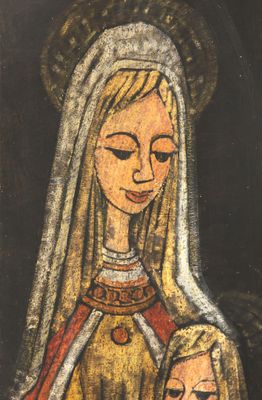 une image d'un tableau représentant une femme tenant un enfant dans ses bras