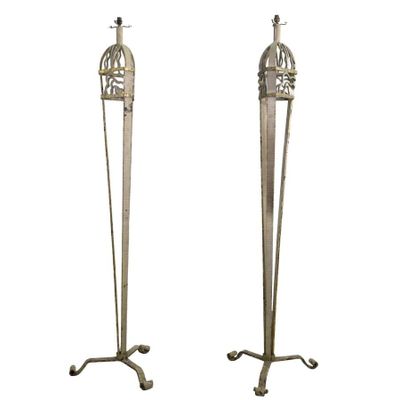 pair of antique wrought iron candlesticks