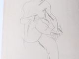 pencil drawing of a nude woman sitting on a chair with her legs crossed
