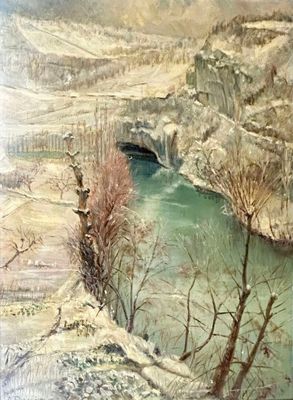 Armand DIMANCHE (XX°) Neige sur le Causse Huile sur panneau …