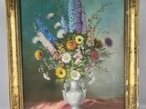 une peinture de fleurs dans un vase sur une table